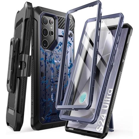 Coque robuste pour Samsung Galaxy S24 Ultra avec clip ceinture et support, 2 façades incluses (1/5)