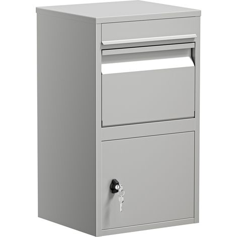 Wiltec Paketkasten grau 410 x 380 x 720 mm Paketbox aus Stahl mit Pulverbeschichtung abschließbarer Standbriefkasten für Paketannahme zu Hause Zustellung von Paket, Post, Brief