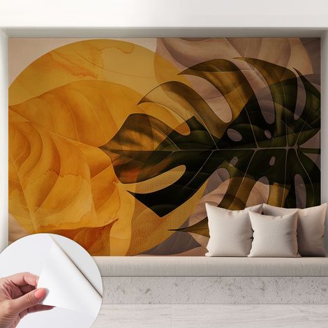 Carta da parati autoadesiva - fotomurale - decorazione parete - stile elegante - decorazione casa - Foglie astratte 208x146 cm (1/5)
