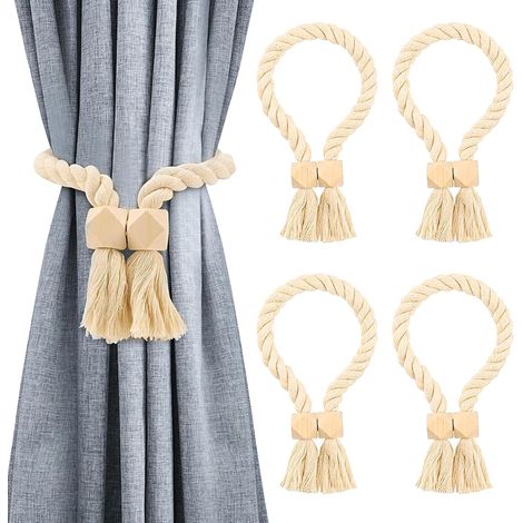 Lot de 4 Embrasse Rideau Magnétique Attache Rideau Bohème Beige (1/5)