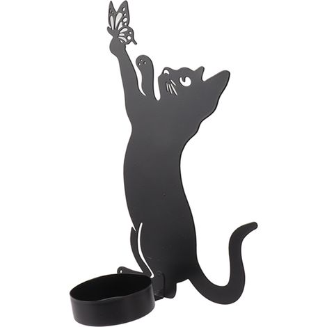 Bougeoir décoratif résistant en forme de chat, idéal pour la décoration intérieure, les mariages, les dîners et les fêtes. Motif chat et papillons. (1/5)