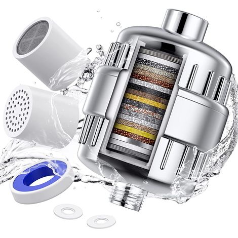 BEBUSINGOTO Duschfilter, 20-stufiger Duschkopffilter für hartes Wasser, Duschwasserfilter mit 2 austauschbaren Filterkartuschen zum Entfernen von Chlor und Fluorid (1/5)