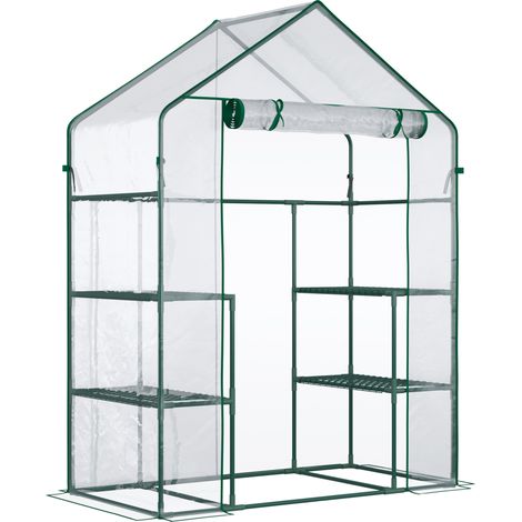 Serra da giardino calpestabile trasparente 142x73x195 cm con 6 ripiani e telaio in acciaio (1/5)