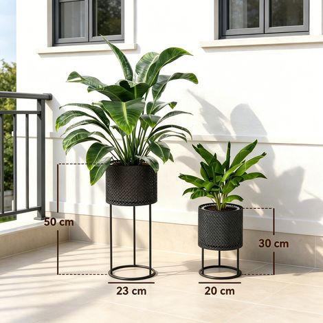 Black Stackable Metal Plant Pots 2 Pack, Hollow Hanging Flower Planters for Balcony Railing, Indoor & Garden Outdoor Use (1/5)