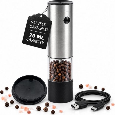 Moulin a poivre electrique inox, 6 niveaux de mouture (1/5)
