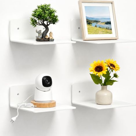 Lot de 4 mini étagères murales avec perçage À suspendre Petite étagère murale pour la famille, le bureau, la cuisine, la salle de bain, le salon, la chambre à coucher, etc Blanc (1/5)