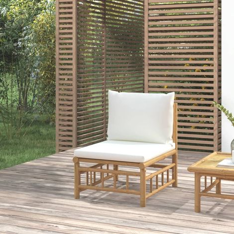 Canapé central de jardin avec coussins,Canapé d'extérieur,Banquette / Sofa / Divan de jardin blanc crème bambou MEMV114512 MaisonChic (1/5)
