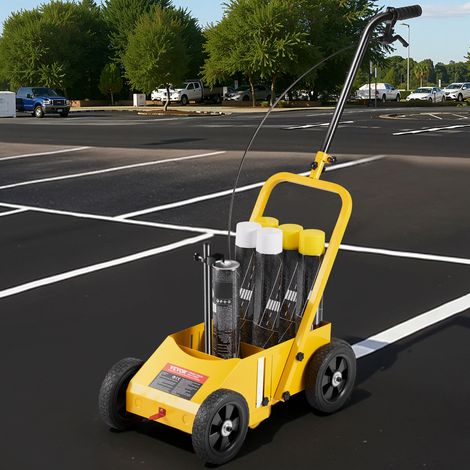 VEVOR Carrello Traccialinee 61 x 33 x 90 cm, Macchina per Segnaletica Stradale a 4 Ruote, Larghezza Regolabile 5,6-10,2 cm, Segnalinee per Linee su Strade, Parcheggi Campi Sportivi, Giallo