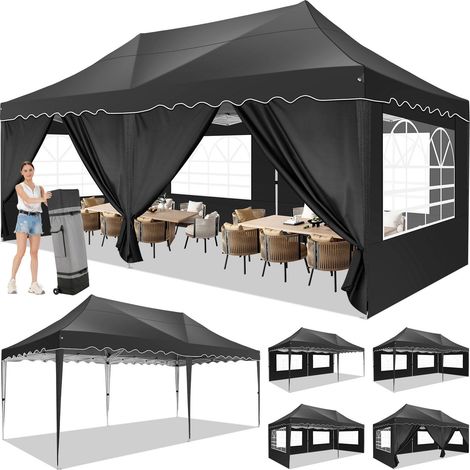 Carpa de jardín plegable 3x6m . Gazebo impermeable desplegable con 6 paneles laterales. Carpa de exterior. Altura ajustable. Protección UV 50+. y agua, Plegable Barnum para bodas, picnics, mercados, N