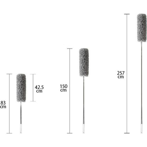 Balai Microfibre à Manche Telescopique Flexible de 100 Pouces pour Nettoyage Haute Ceilings, Spider Webs, Packs 2 (Gris, Stainless Steel) (1/5)