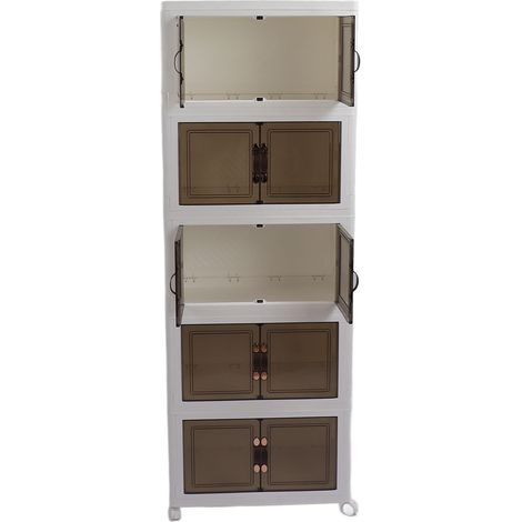 Boîte de rangement pliable et empilable avec double porte magnétique verrouillable et roulettes, coins arrondis, idéale pour la chambre à coucher (5 niveaux). (1/5)