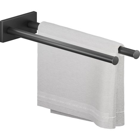 Porte Serviette Salle de Bain - Porte-Serviette Antirouille avec Butée d’Extrémité Antidérapante, Bras Doubles pour Accrocher 2 Serviettes Séparément pour Un Séchage Rapide (Noir) (1/5)