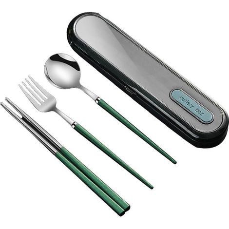Set de couverts de voyage réutilisable en acier inoxydable, étui à couverts portable, boîte déjeuner pour camping et bureau (1/5)