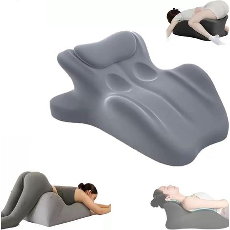 Coussin pour genoux TuseRxln - Dormeurs latéraux - Inclinaison ergonomique à 27 degrés / Design ondulé - 1 pièce - Coussin pour couples - Idéal pour le yoga, la méditation et la lecture - Gris (1/5)