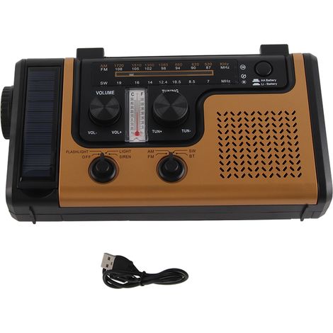 Radio de secours solaire et manivelle LED portable 2000mAh AM FM SW avec lampe torche (1/5)