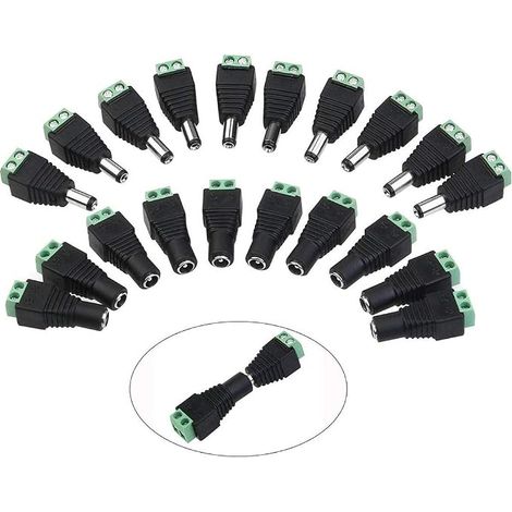 DC Connector Kit: DC Power Jack Adapter Screw Terminal Connector + Pigtail Cable, Connector for CCTV Camera, LED or Other Devices (1/4)