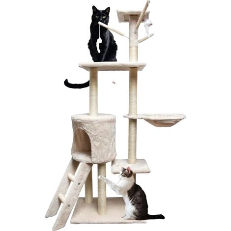 Árbol para gatos, diseño multinivel, duradero y elegante, BLANCO (1/2)