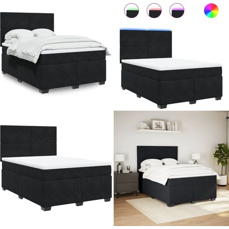 Sommier à lattes de lit et matelas Noir 160x200 cm Velours - Lit Double - Lit Design - Lit Moderne - Lit Velours - Lit Avec Éclairage Led - Home & Living (1/5)