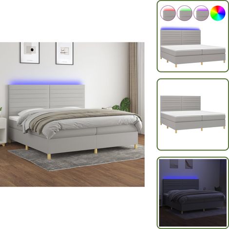 Sommier à lattes de lit matelas et LED Gris clair 200x200 cm - Sommier Tapissier - Lit Plateforme - Lit Avec Led - Matelas À Ressorts Ensachés - Têtière Ajustable (1/5)