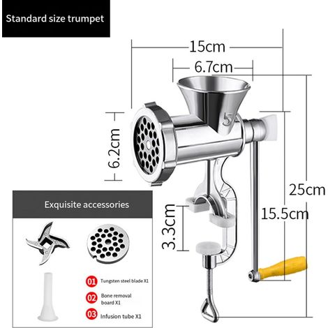 Tritacarne in metallo a manovella: un utensile da cucina artigianale per insaporire con aglio, macinare carne, preparare salse piccanti e per la lavorazione manuale (misura 5). (1/2)