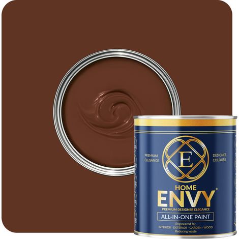 ENVY All-in-One Paint - High Coverage Paint for Interior & Exterior Walls, Wood & Furniture - Multi Surface Paint & Primer - Designer Colours For All Walls - Chocolate - 1L - Matt