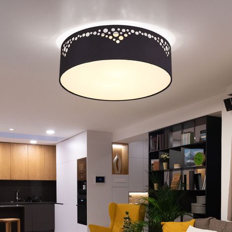 Deckenlampe Deckenleuchte Wohnzimmerlampe Flurleuchte Esszimmerlampe, Metall schwarz Kunststoff opal Textil weiß, 2 Flammig E27, D 35 cm