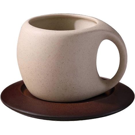 Keramik-Kaffeetasse mit Untertasse, Retro-Stil, amerikanische Kaffeetasse, Holzuntersetzer, Teetassen, Löffel, Blumenschalen. (1/5)