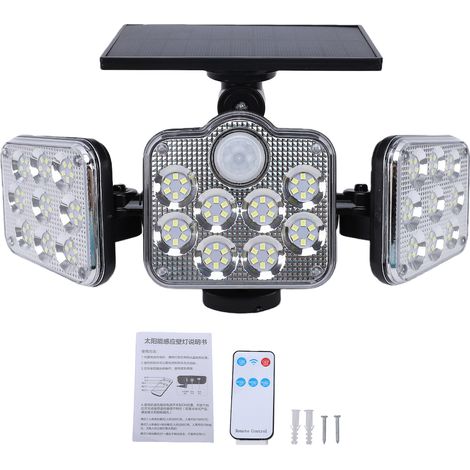 Lampe Solaire LED Extérieure 3 Têtes Détecteur de Mouvement 270° Télécommande Éclairage Large pour Jardin Clôture Piscine (1/5)