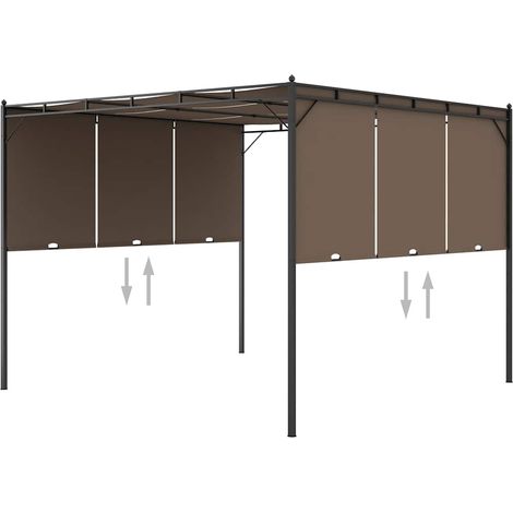 Belvédère de jardin avec rideau latéral 3x3x2,25 m Taupe (1/5)