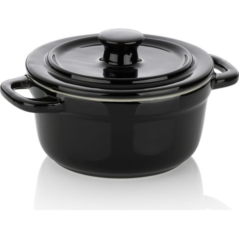 Teglia da forno con coperchio, in ceramica, diametro 14 x 9,5 cm, nera / Kela (1/3)