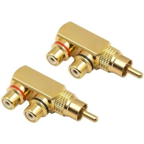 Adaptateur Diviseur RCA Y, Connecteur 90 degrés RCA Male vers 2 Femelles RCA pour Audio Vidéo, Jack doré (Lot de 2) (1/5)