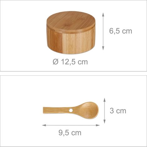 Portasale rotondo con coperchio 20 x 10 cm 2 scomparti accesso facilitato stile naturale in bambù naturale 130013132