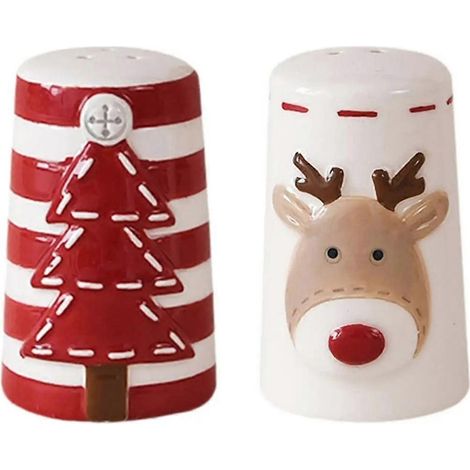 Lot de 2 salières et poivrières de style nordique, motif Père Noël, flacons à épices de Noël en relief (1/5)