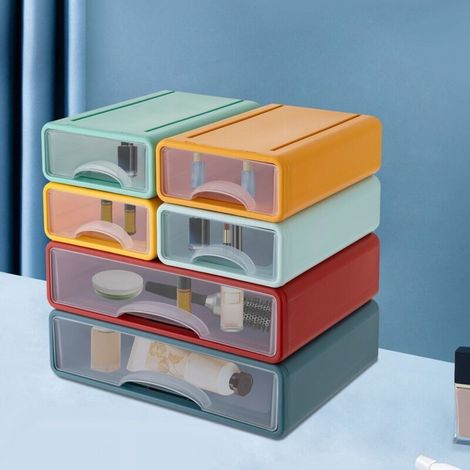 6 stapelbare Aufbewahrungsboxen aus Kunststoff fürs Büro, 2 große + 4 kleine Schubladen – 6er-Pack – Bunt