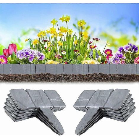 Tuinrandafwerking van kunststof, gazonrandafwerking, tuinrandafwerking met steenimitatie, schutting voor tuinplanten en bloembedden, 10 stuks grijs (1/5)