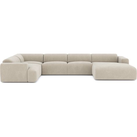 Canapé panoramique 7 places en velours texturé beige MYRA (1/5)