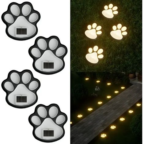 Lampara Solar - Huella De Pata De Perro - LED Blanco Cálido 2700 K - Exterior Jardín Acera - Pack De 4 (1/5)