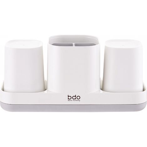 BEBUSINGOTO Portacepillos de dientes de plástico y organizador de pasta de dientes para baño, color blanco (1/2)