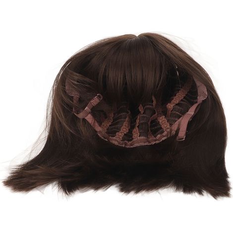 Perruque femme courte droite marron, frange, bob synthétique avec attaches réglables, coiffure naturelle pour usage quotidien (1/5)