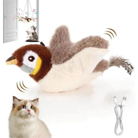 Jouet électrique Oiseau pour Chat,Jouet pour Flying Bird,Jouet Interactif Simulant Le Gazouillis pour Chat,Rechargeable (1/4)