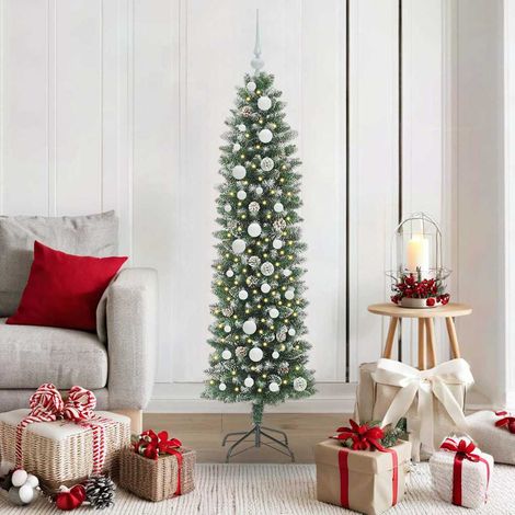 Künstlicher schlanker Weihnachtsbaum Grün und Weiß 150 cm (1/5)