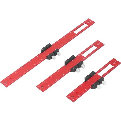 Lot de 3 règles d'ébénisterie en alliage d'aluminium rouge 15/20/30 cm, équerre coulissante gravée laser pour traçage et mesure (1/5)