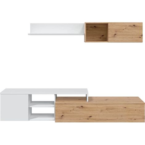 Ensemble meuble tv + étagère murale en mélamine coloris naturel blanc artik - PEGANE- (1/5)