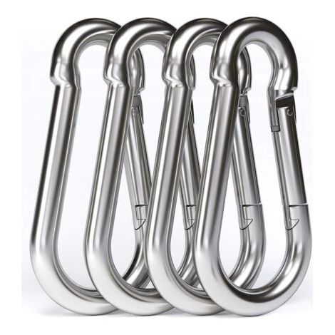 4 pezzi - Moschettone M10 in acciaio inox 304 - Grande moschettone in acciaio inox da 100 mm con capacità di carico di 750 kg, gancio oscillante - 100 mm x φ10 mm