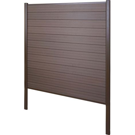 WPC-Sichtschutz Savoie, Windschutz Zaun, Alu-Pfosten zum Einbetonieren Basiselement, 190cm braun