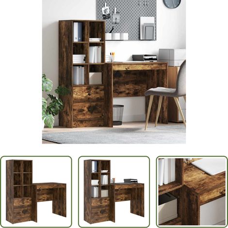 Bureau moderne - Bureau avec tiroir 2 pcs Chêne fumé (1/5)