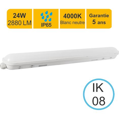 Réglette LED étanche 1200mm 24W 2880 LM 4000K IP65 - traversant - garantie 5 ans (1/4)