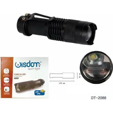 Wisdom - Torcia Led Xpe Ricaricabile Luce Regolabile Ip20 Per Campeggi Escursioni Dt-2088 - (1/5)