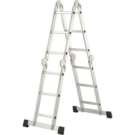 Hailo – Échelle articulée 4x3 échelons aluminium – Hauteur d'accès 4,35m – 4 positions – Antidérapante et compacte – 18 kg