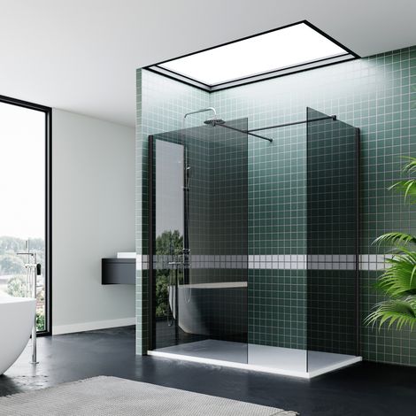 ELEGANT Grey 700mm Walk in Shower Enclosure Wet Room Frameless Glass with 800m Side Panel Screen and 1200x800mm Anti-Slip Resin Shower Tray (1/5)